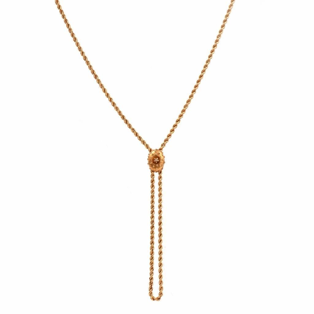 This ladies double strand chain is crafted in solid 14K yellow gold in a fascinating twisted rope pattern. It weighs 32.6 grams and measures 29