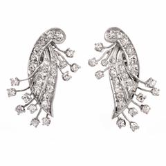 Diamond Platinum Floral Spray Filigree Earrings