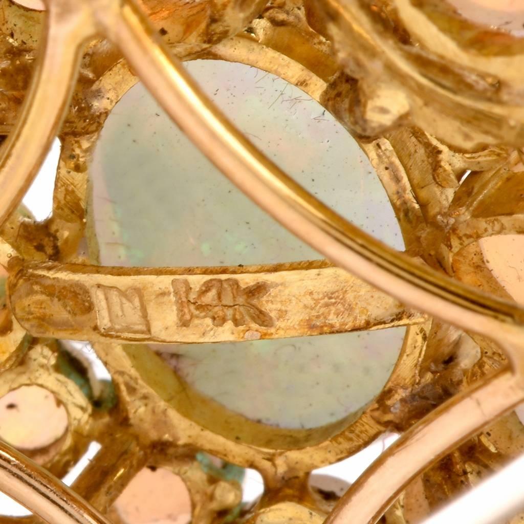 Women's Retro Opal Diamond Gold Pin Brooch