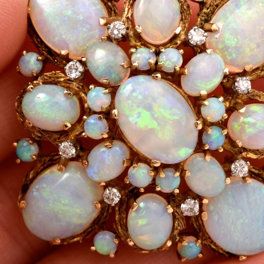 Retro Opal Diamond Gold Pin Brooch 2