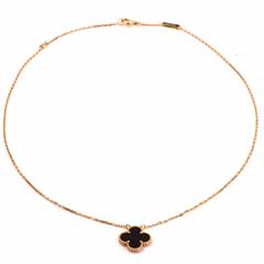Van Cleef & Arpels Alhambra Onyx Gold Clover Pendant Necklace