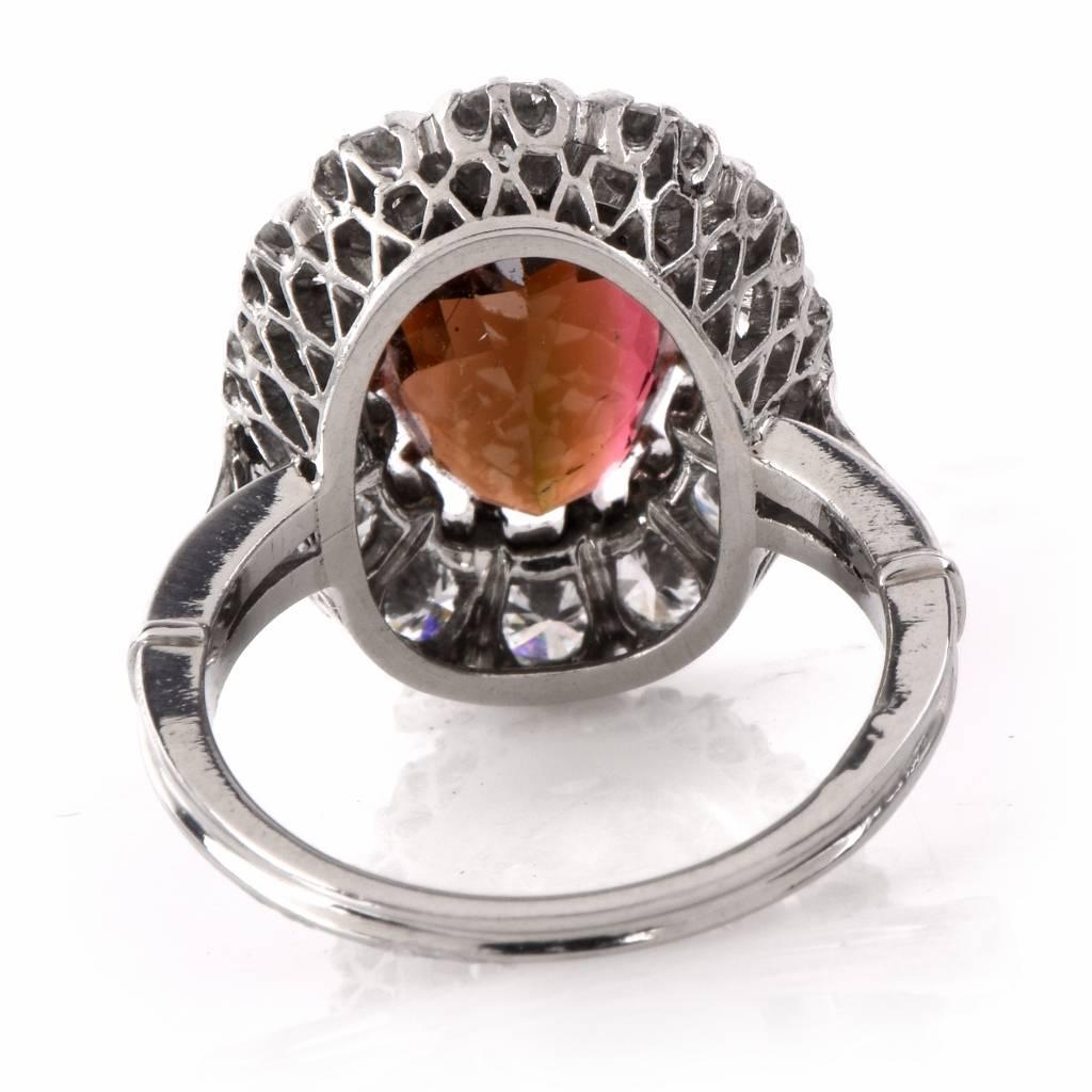 Women's 1950s Brown Pink Tourmaline Diamond Platinum Ring