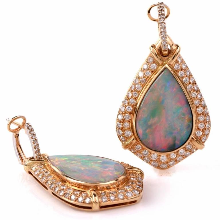 Opal Diamond Gold Pendant Earrings In Excellent Condition In Miami, FL
