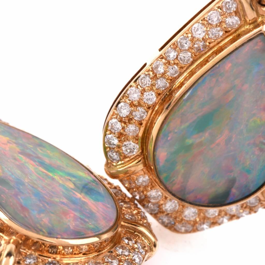 Opal Diamond Gold Pendant Earrings 2