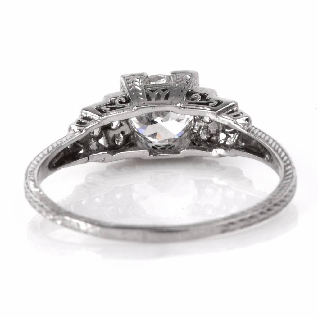Antique Art Deco Diamond Platinum Engagement Ring 1