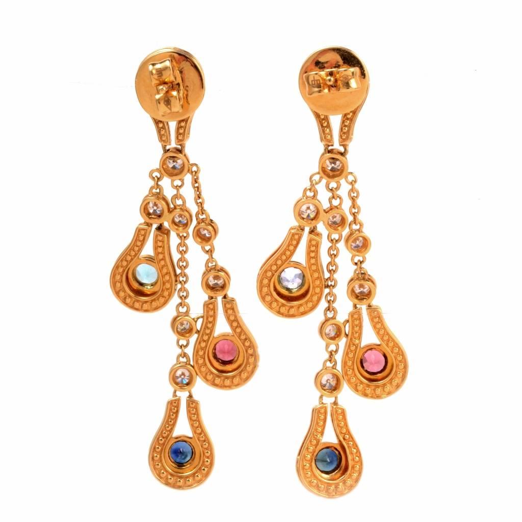 Modern Dimodolo Multi Gem Diamond Gold Chandelier Earrings