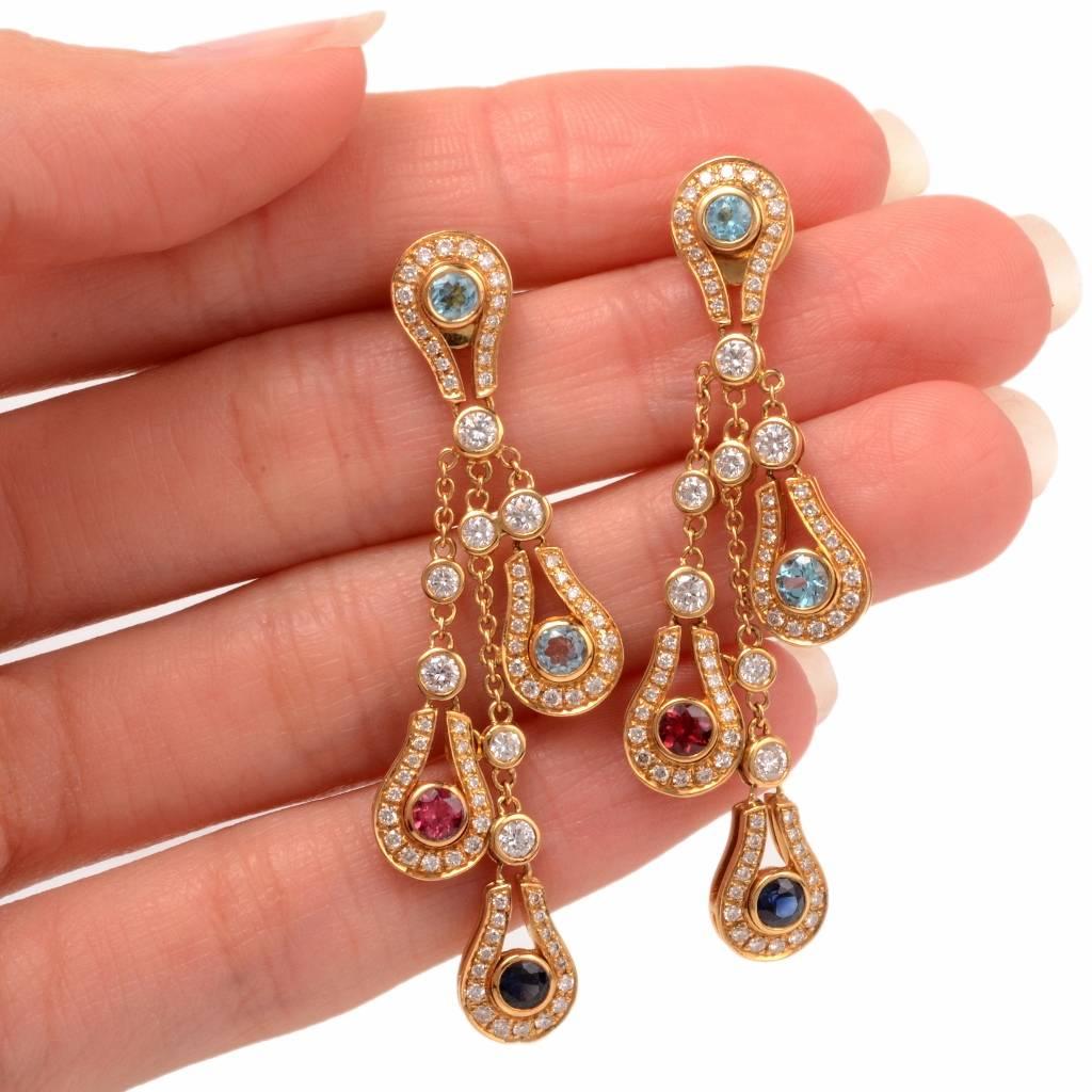 Women's Dimodolo Multi Gem Diamond Gold Chandelier Earrings