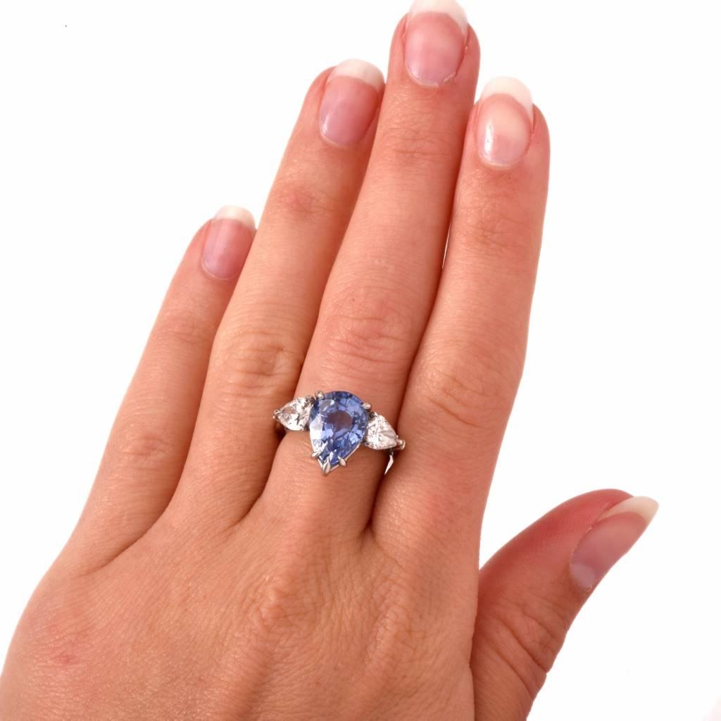 Ceylon Sapphire Diamond Platinum Three-Stone Ring 5