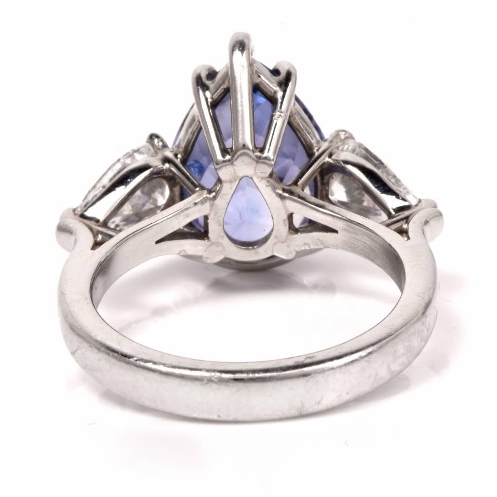 Ceylon Sapphire Diamond Platinum Three-Stone Ring 2