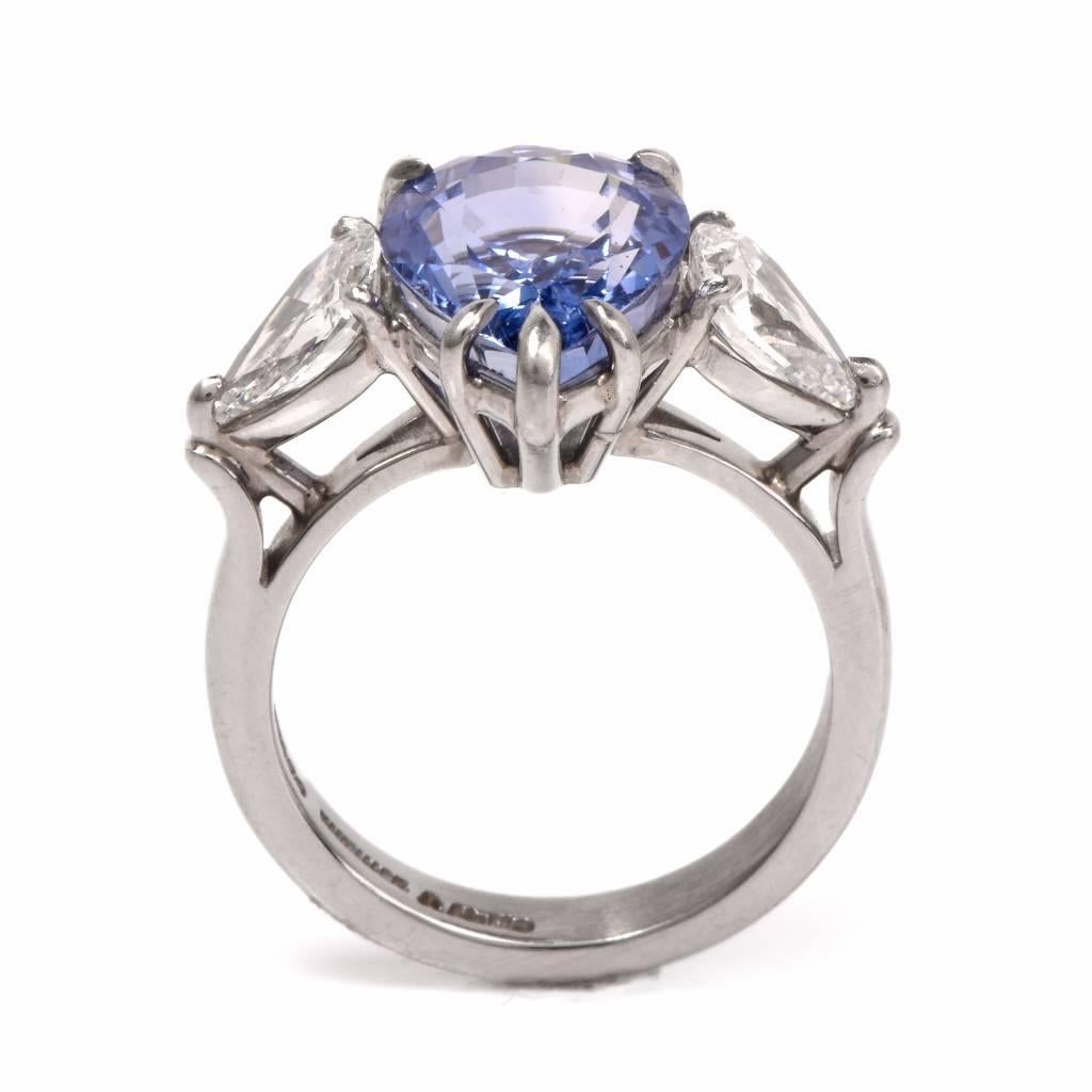 Ceylon Sapphire Diamond Platinum Three-Stone Ring 1