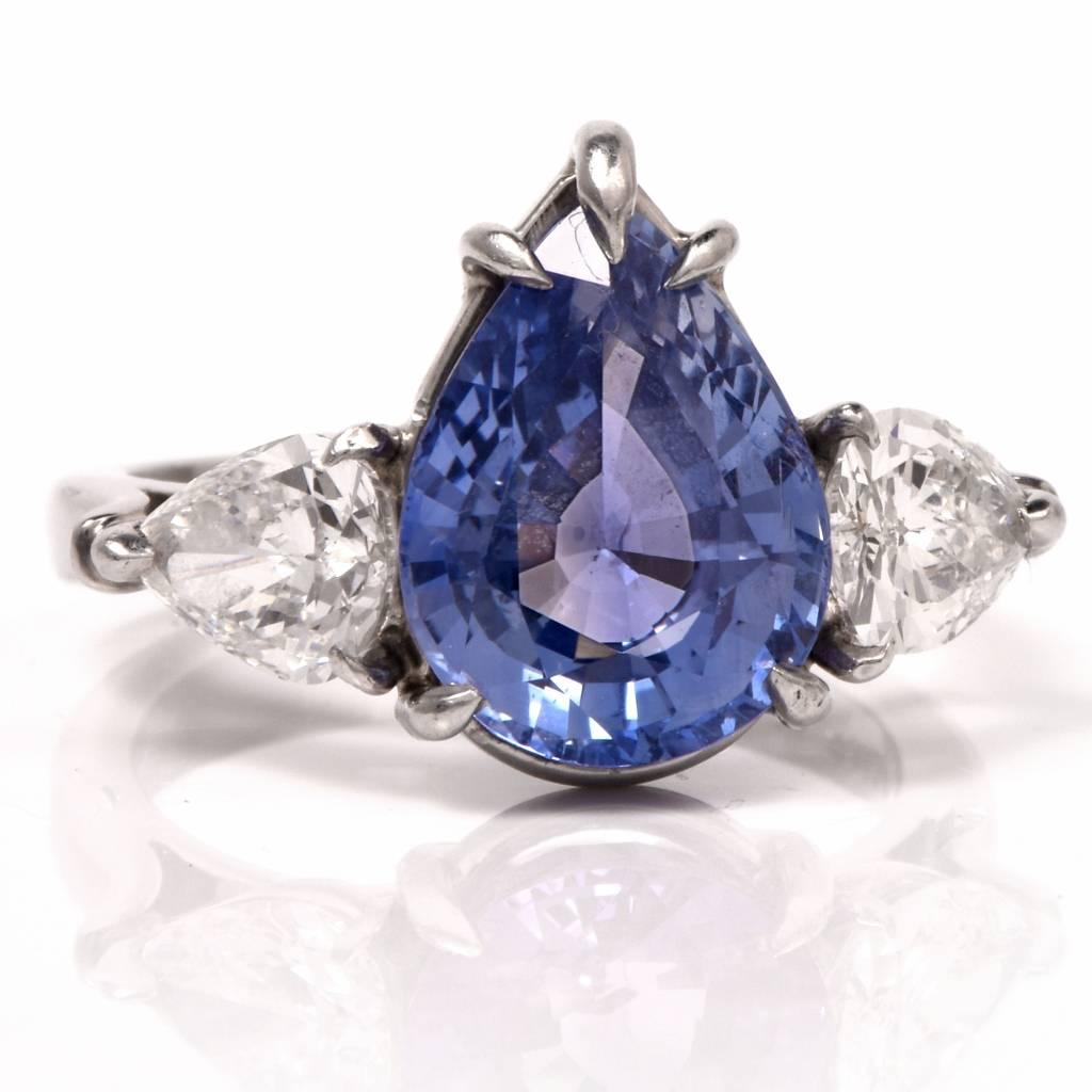 Women's Ceylon Sapphire Diamond Platinum Three-Stone Ring