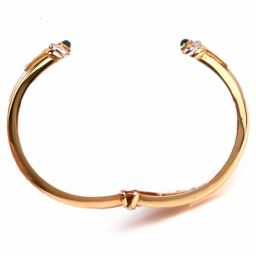 Women's or Men's 1980s Valente Emerald Sapphire Diamond Gold Cuff Bracelet 