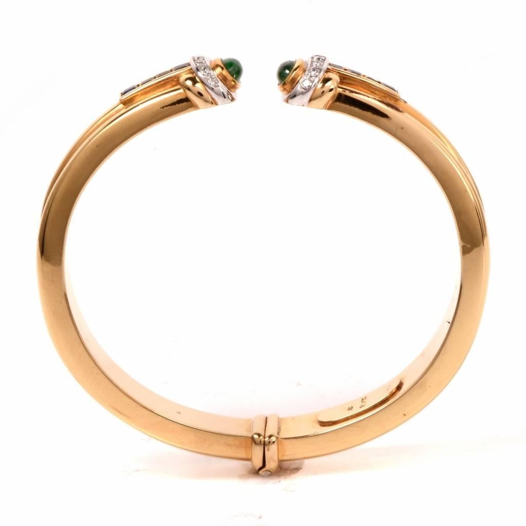 1980s Valente Emerald Sapphire Diamond Gold Cuff Bracelet  In Excellent Condition In Miami, FL
