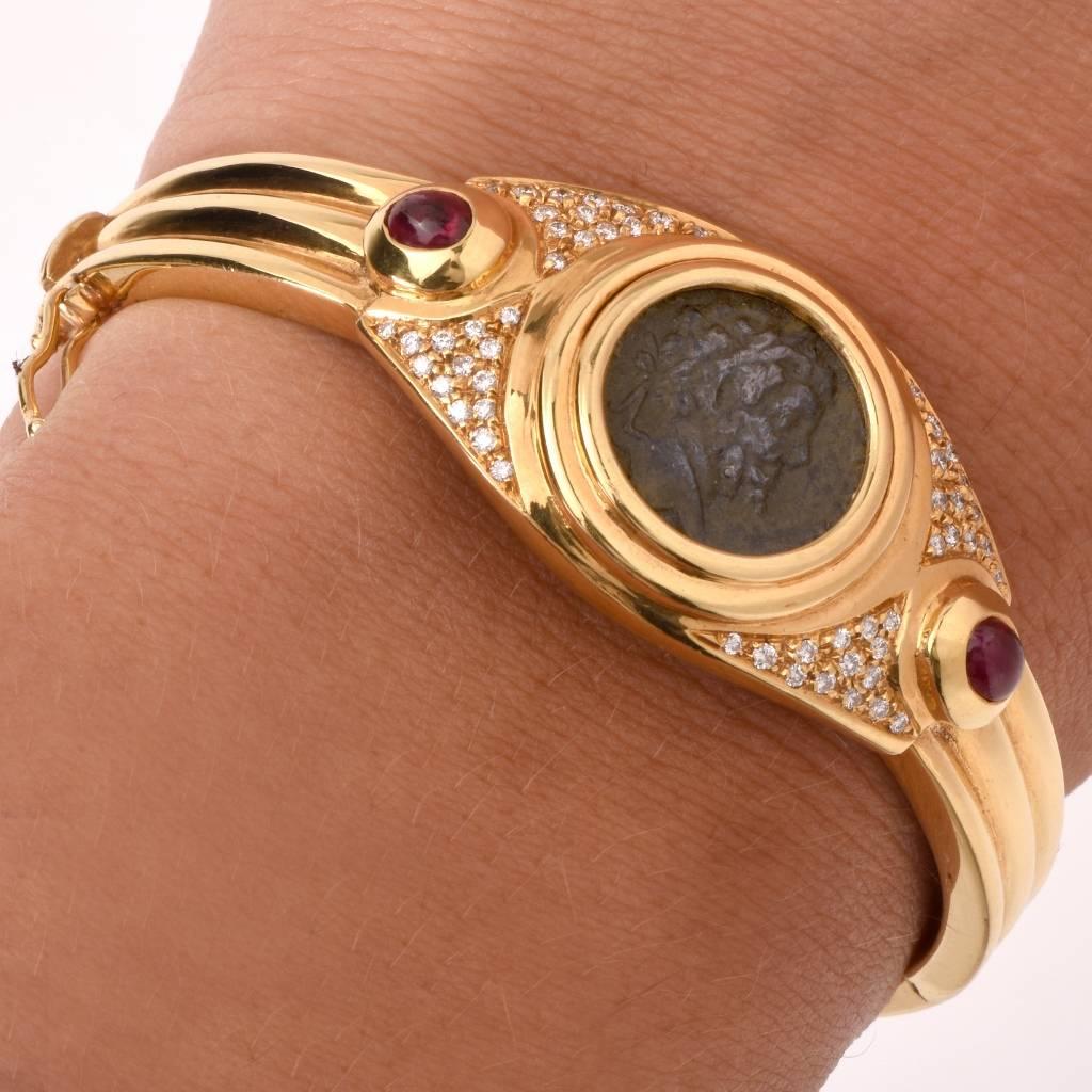 Ruby Diamond Gold Roman Coin Bangle Bracelet 3