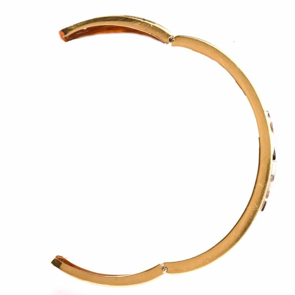 Women's Diamond Three Color Gold Wide Cuff Bangle Bracelet