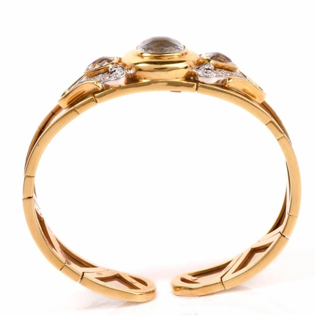 Retro Chic  Aquamarine Diamond Gold Cuff Bracelet