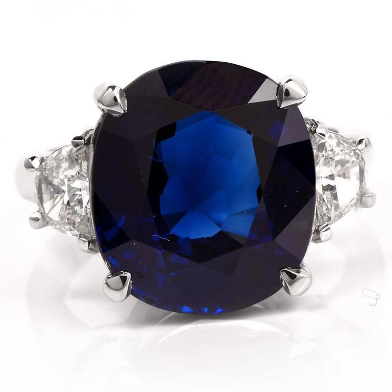 10.76 Carats AGL Cert Natural No Heat Blue Sapphire Diamond Three-Stone ...