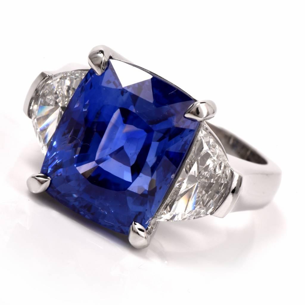 Stunning Rare Large No Heat AGL Cert Natural Ceylon Sapphire Platinum Ring 3