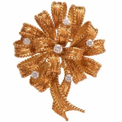 Henry Dankner Diamond Gold Flower Brooch Pin