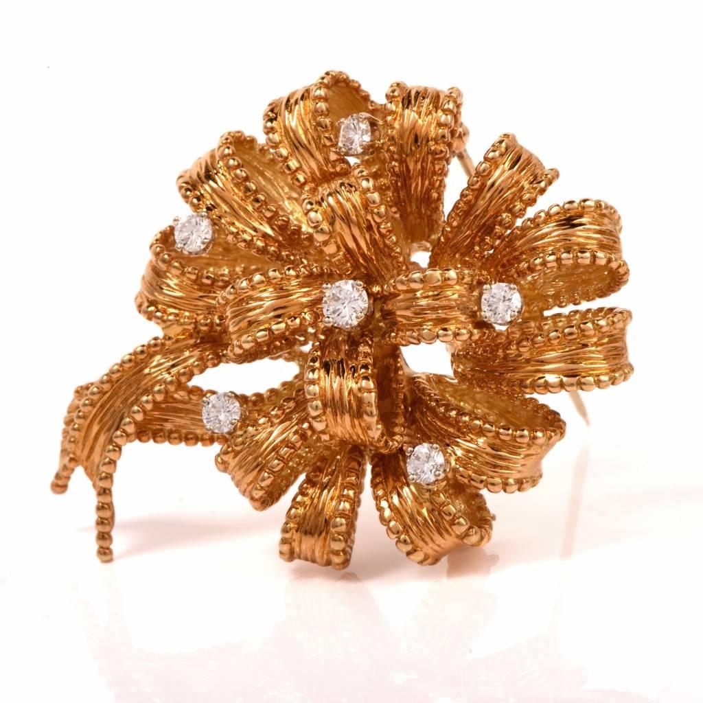 Art Nouveau Henry Dankner Diamond Gold Flower Brooch Pin