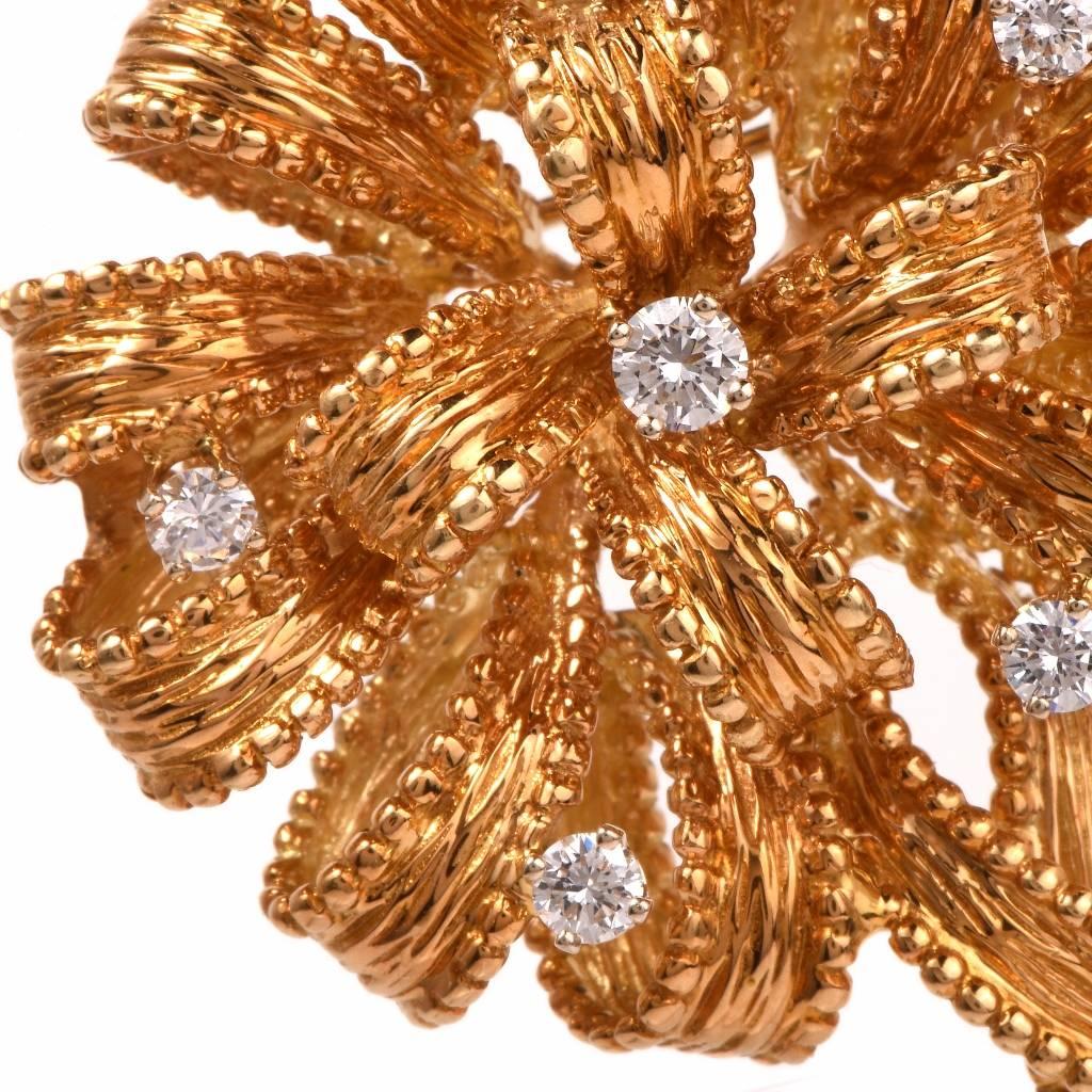 Henry Dankner Diamond Gold Flower Brooch Pin 1