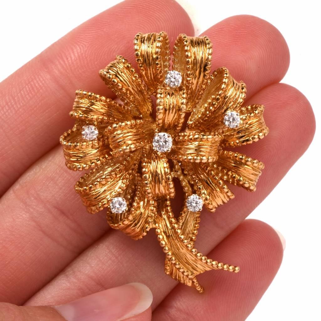 Henry Dankner Diamond Gold Flower Brooch Pin 2