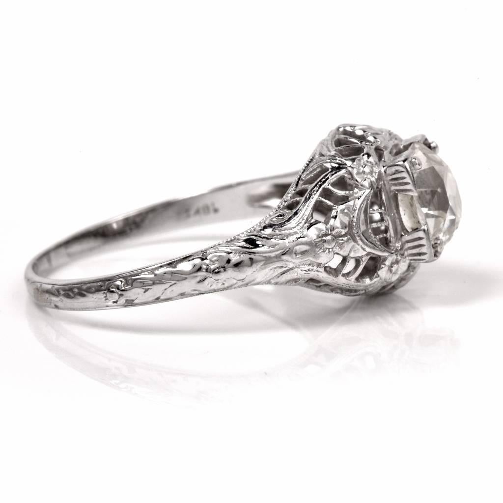 Diamond Gold Filigree Engagement Ring In Excellent Condition In Miami, FL