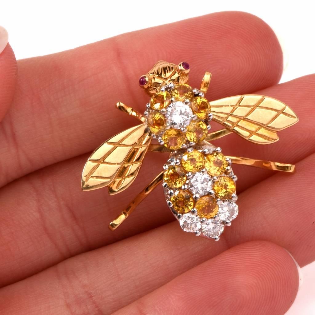 2.05 Carats Diamonds Gold Bumble Bee Brooch  3