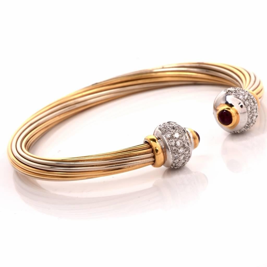 Women's Italian Two Color Gold Cable Cuff Bracelet