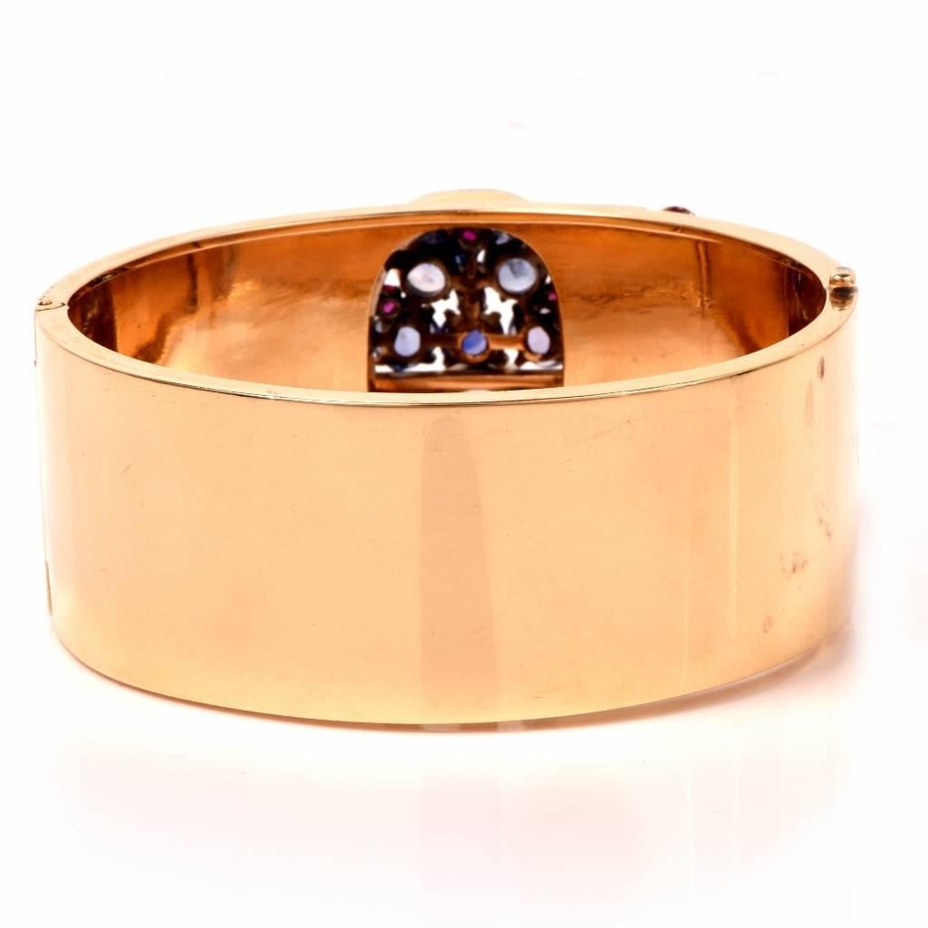 Retro Sapphire Ruby Diamond Gold Bangle Bracelet 1