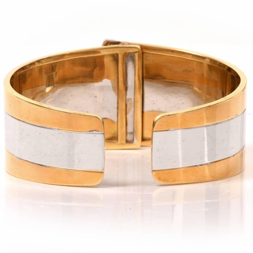 Modern Diamond Two Color Gold Cuff Bangle Bracelet