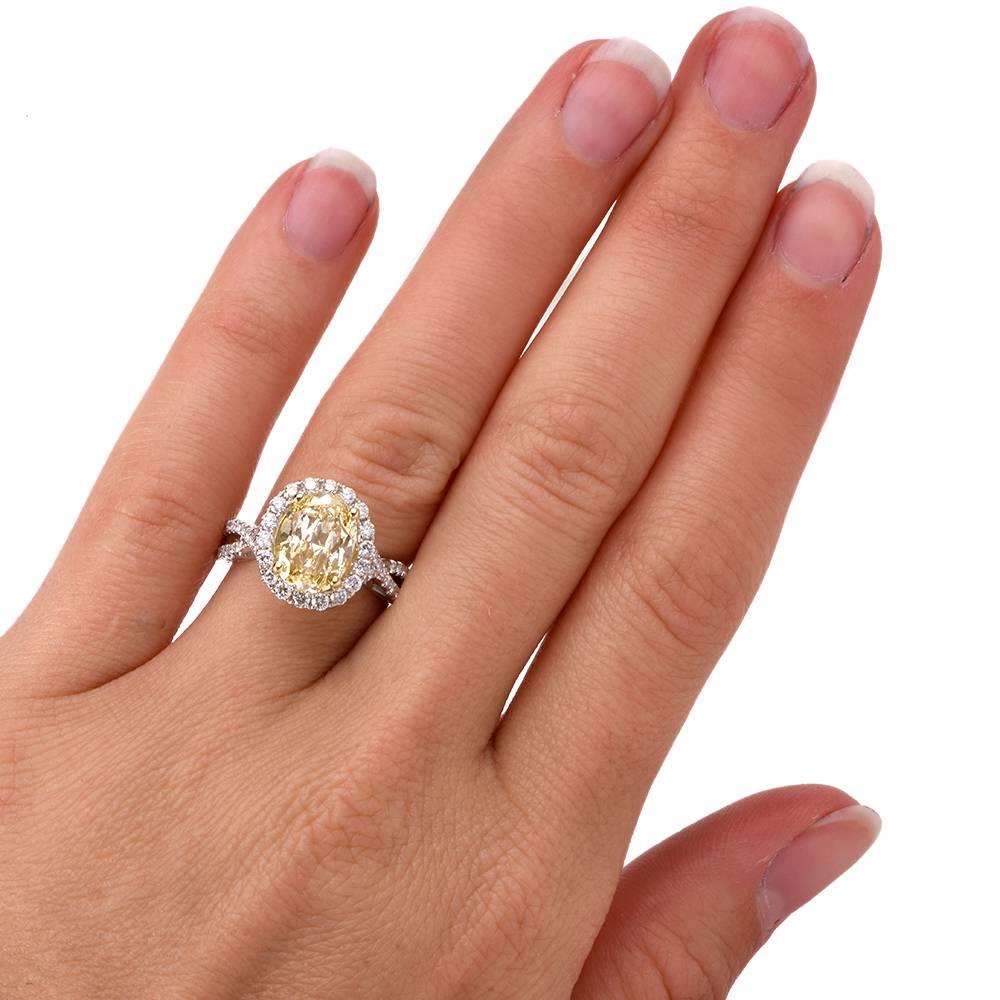 2.93 Carat GIA Certified Natural Fancy Light Yellow Diamond Gold Engagement Ring 1