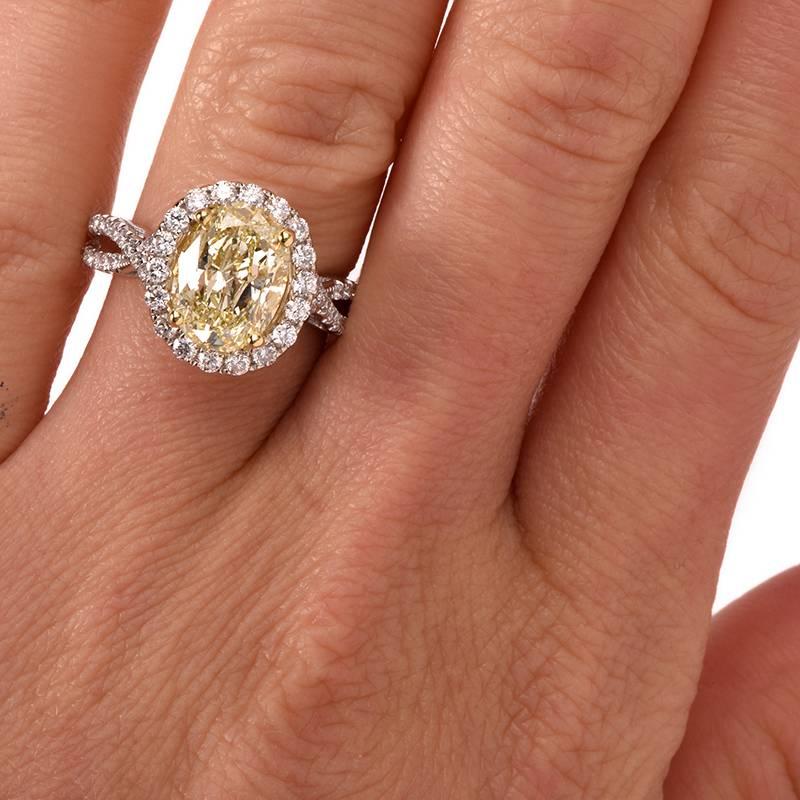 2.93 Carat GIA Certified Natural Fancy Light Yellow Diamond Gold Engagement Ring 2