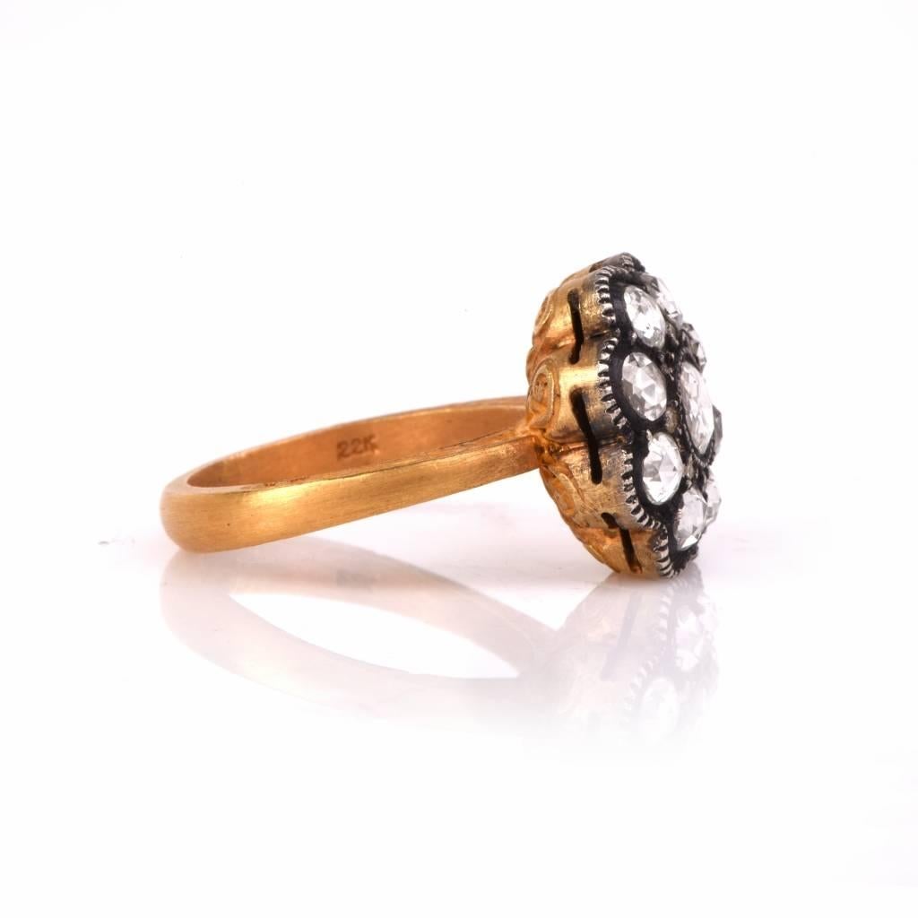 Edwardian Rose Cut Diamonds Gold Flower Cluster Ring