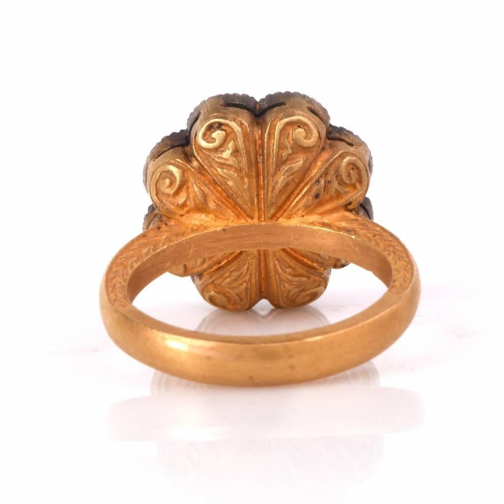 Women's Rose Cut Diamonds Gold Flower Cluster Ring