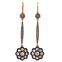 Rose Cut Diamonds Gold Flower Pendant Earrings 3