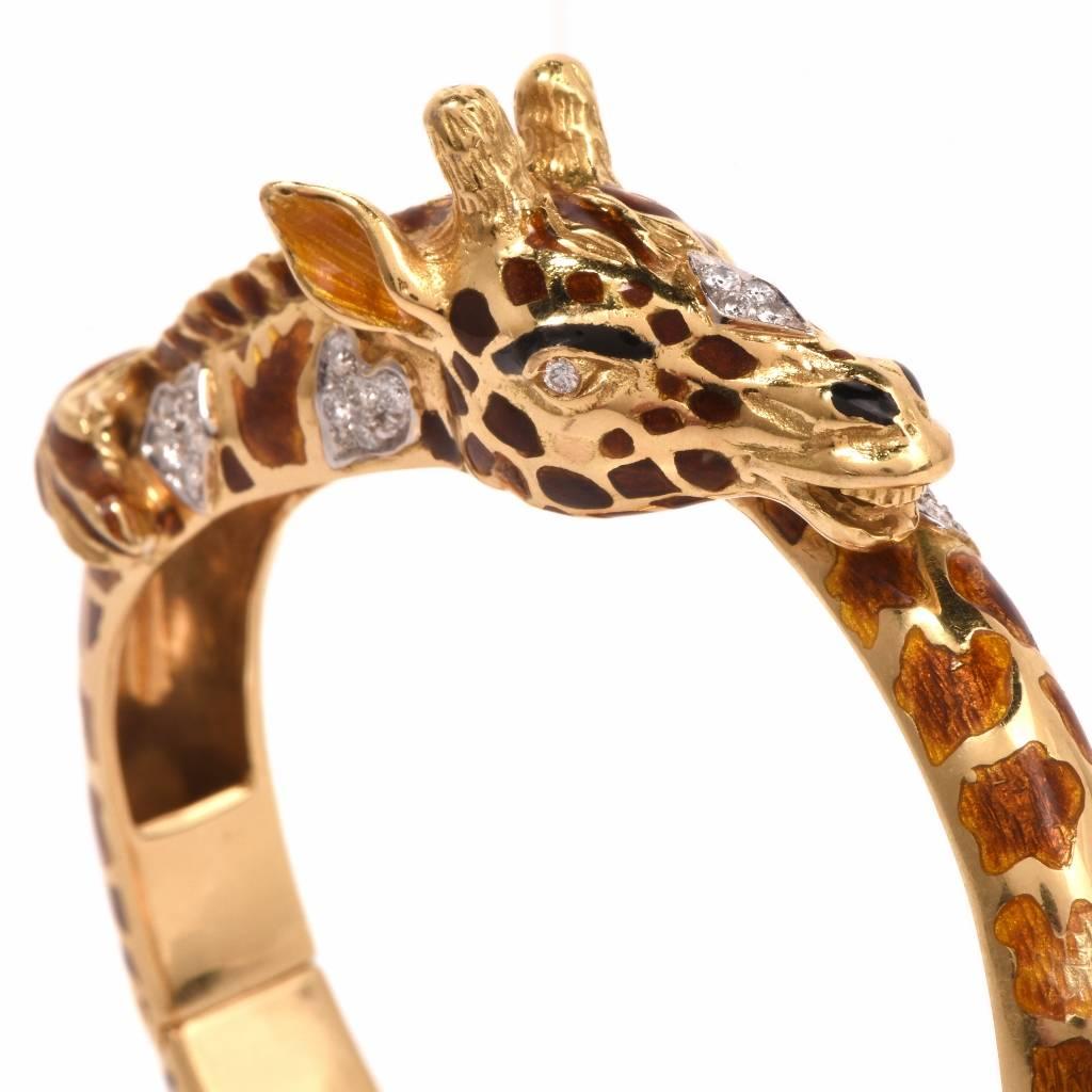 Retro Diamond Enameled Gold Giraffe Bracelet