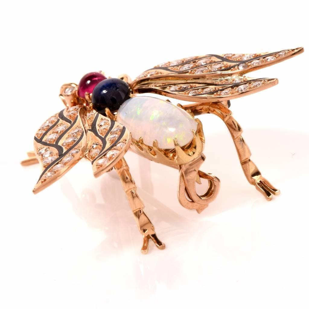 Women's Lively  Opal Diamond Gold Bee Pin