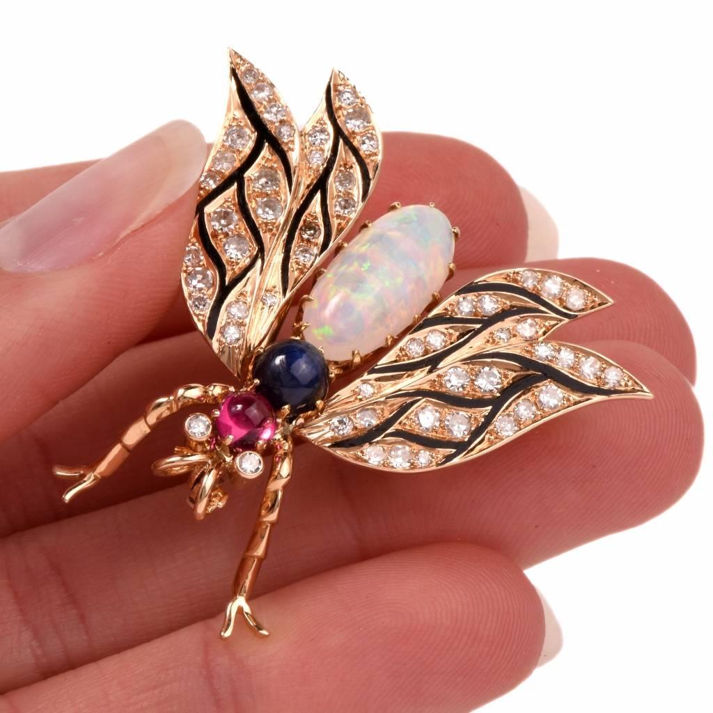 Lively  Opal Diamond Gold Bee Pin 3