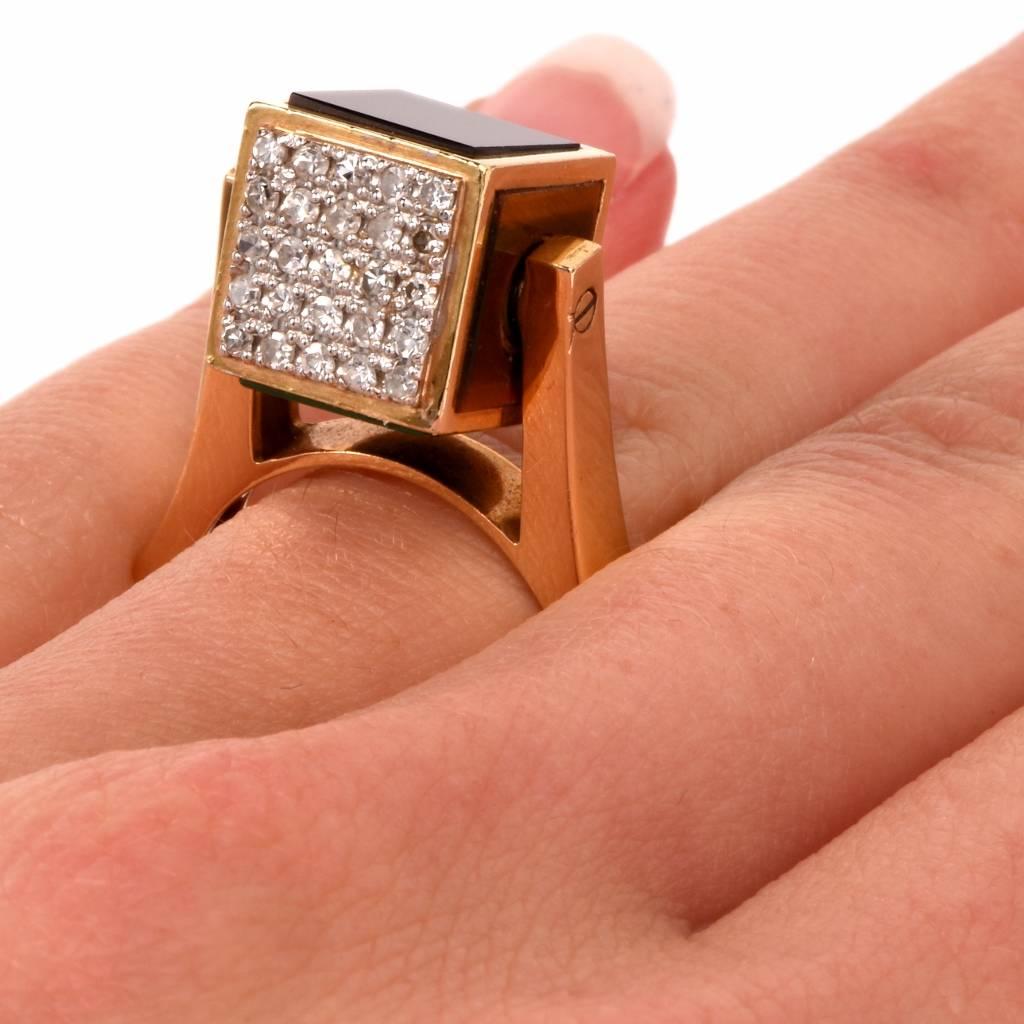 Women's 1960s Gem Diamond Gold Dice Ring