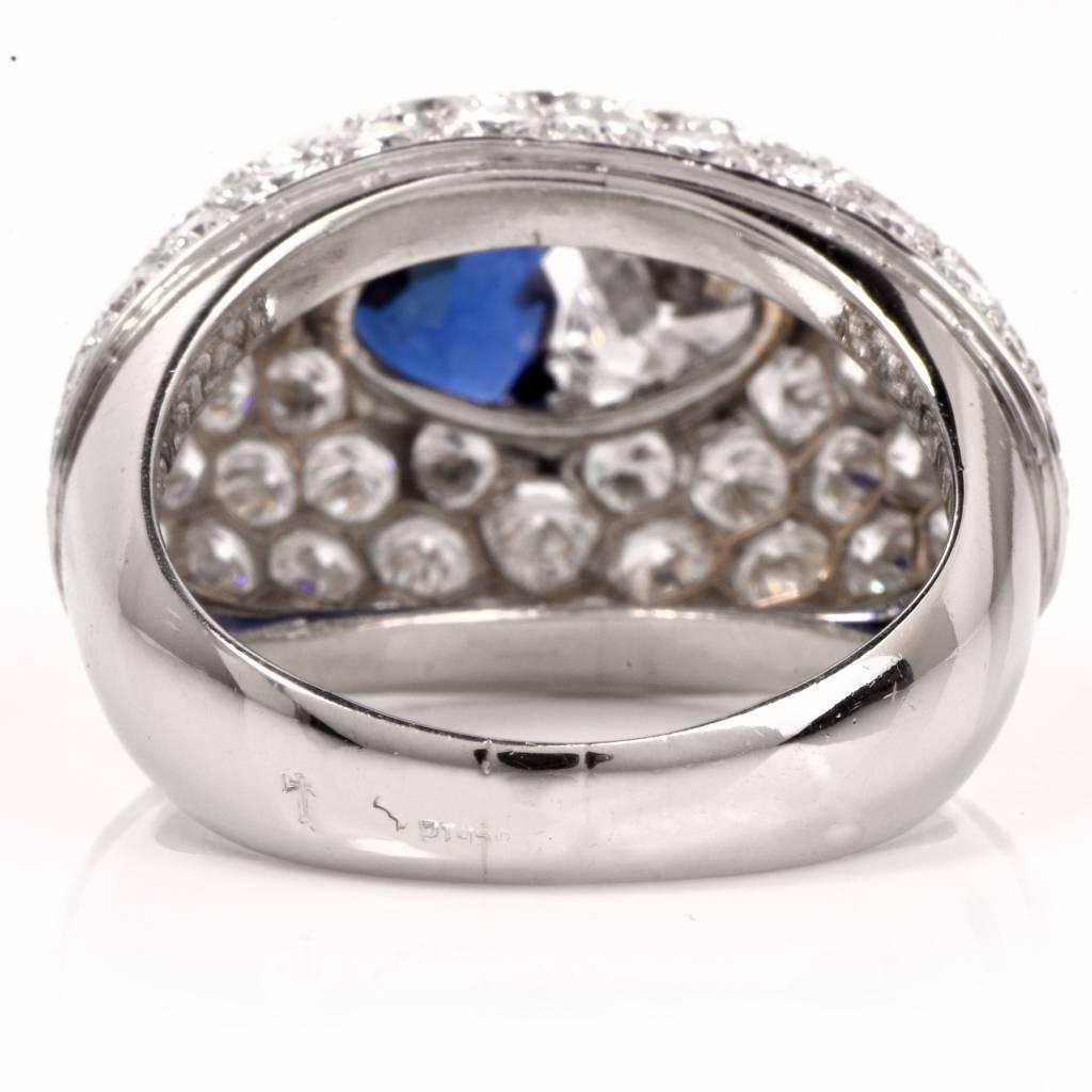 Women's Sapphire Diamond Platinum Cluster Dome Heart Ring