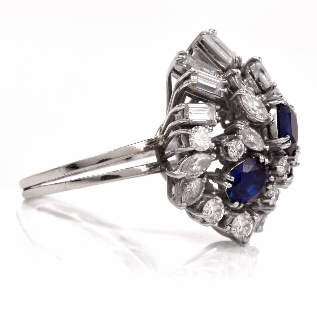 Women's 1960s Sapphire Diamond Gold Cluster Ring