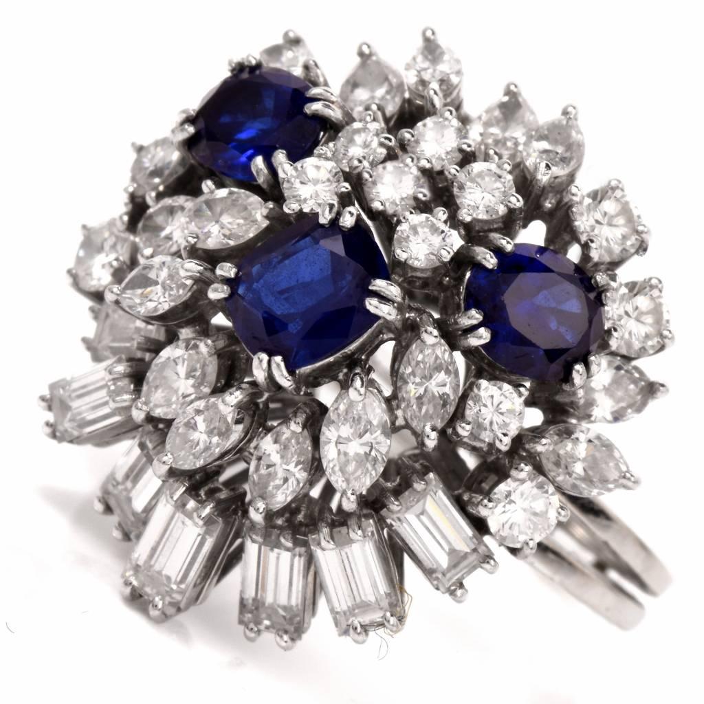 Modern 1960s Sapphire Diamond Gold Cluster Ring