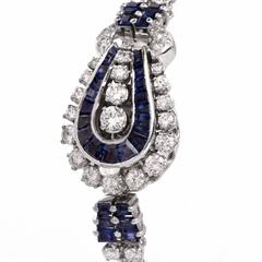 Omega Ladies Platinum Diamond Sapphire Covered Wristwatch