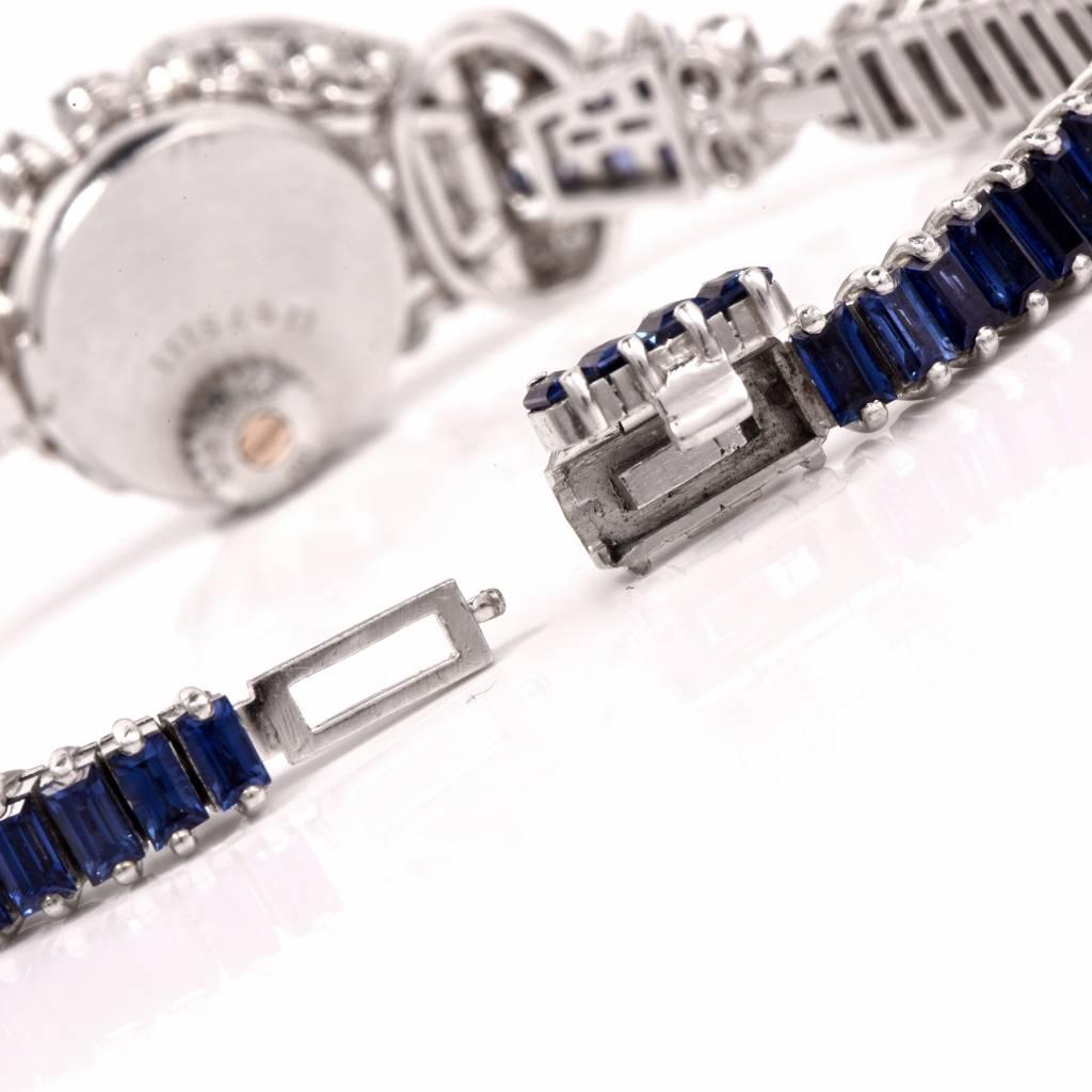 Omega Ladies Platinum Diamond Sapphire Covered Wristwatch In Excellent Condition In Miami, FL