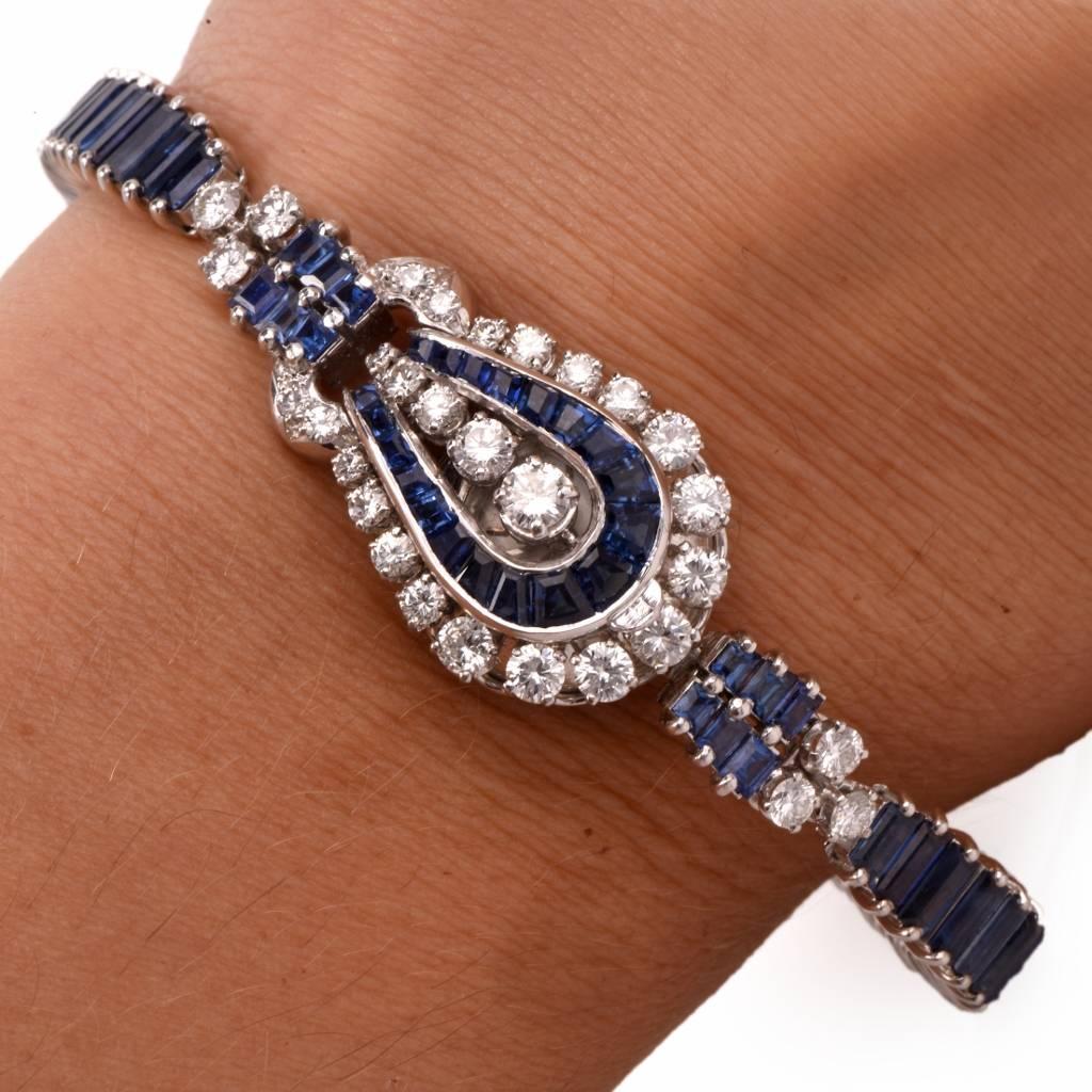 Omega Ladies Platinum Diamond Sapphire Covered Wristwatch 1