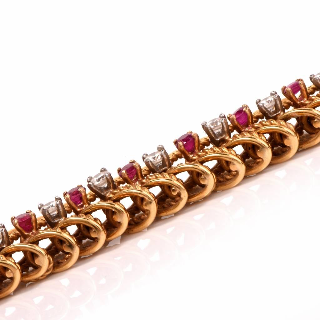 Women's 1950s Retro Ruby Diamond Gold Necklace