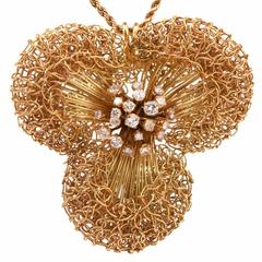 Italian Diamond Gold Flower Pin Pendant 10
