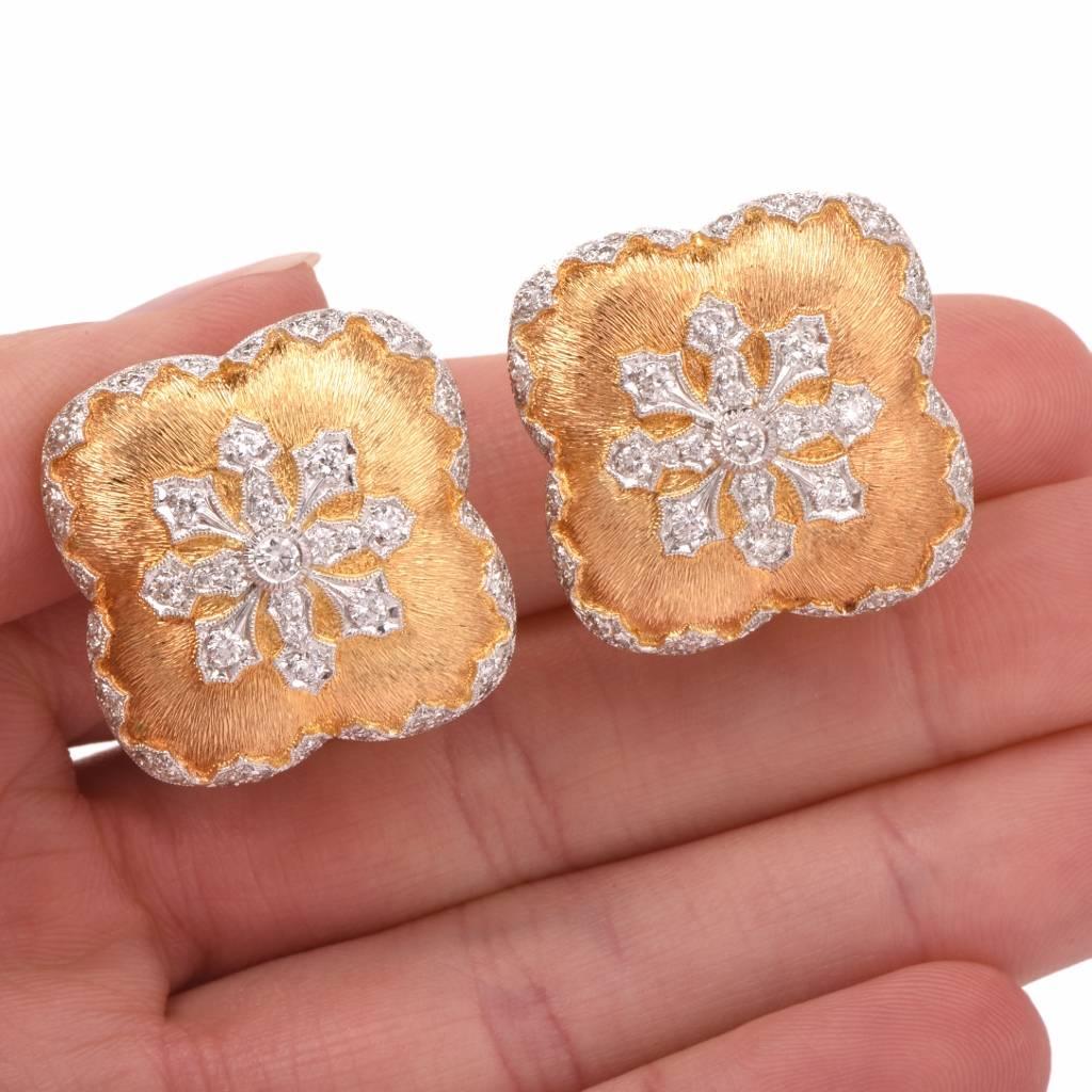 Women's Snowflake Diamond Satin Finish Gold Clip-On Earrings