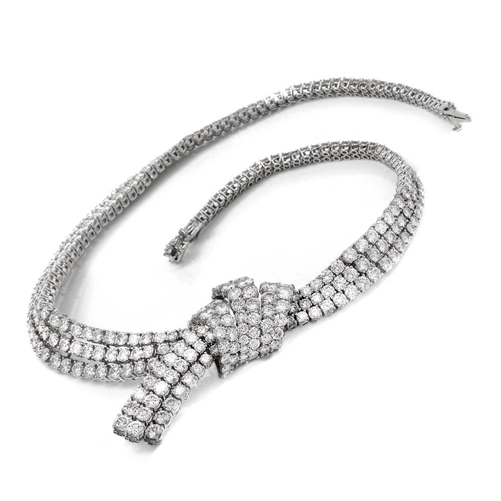 Impressive 73.00 Carat Diamond Platinum Ribbon Decor Riviere Necklace 1
